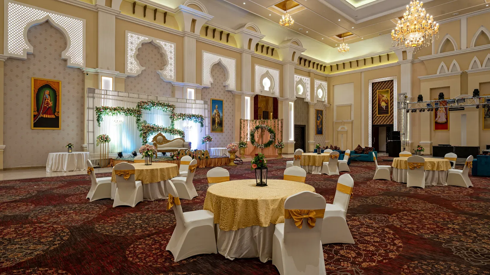 Banquet hall at Geeta Sarovar Portico set for a wedding
